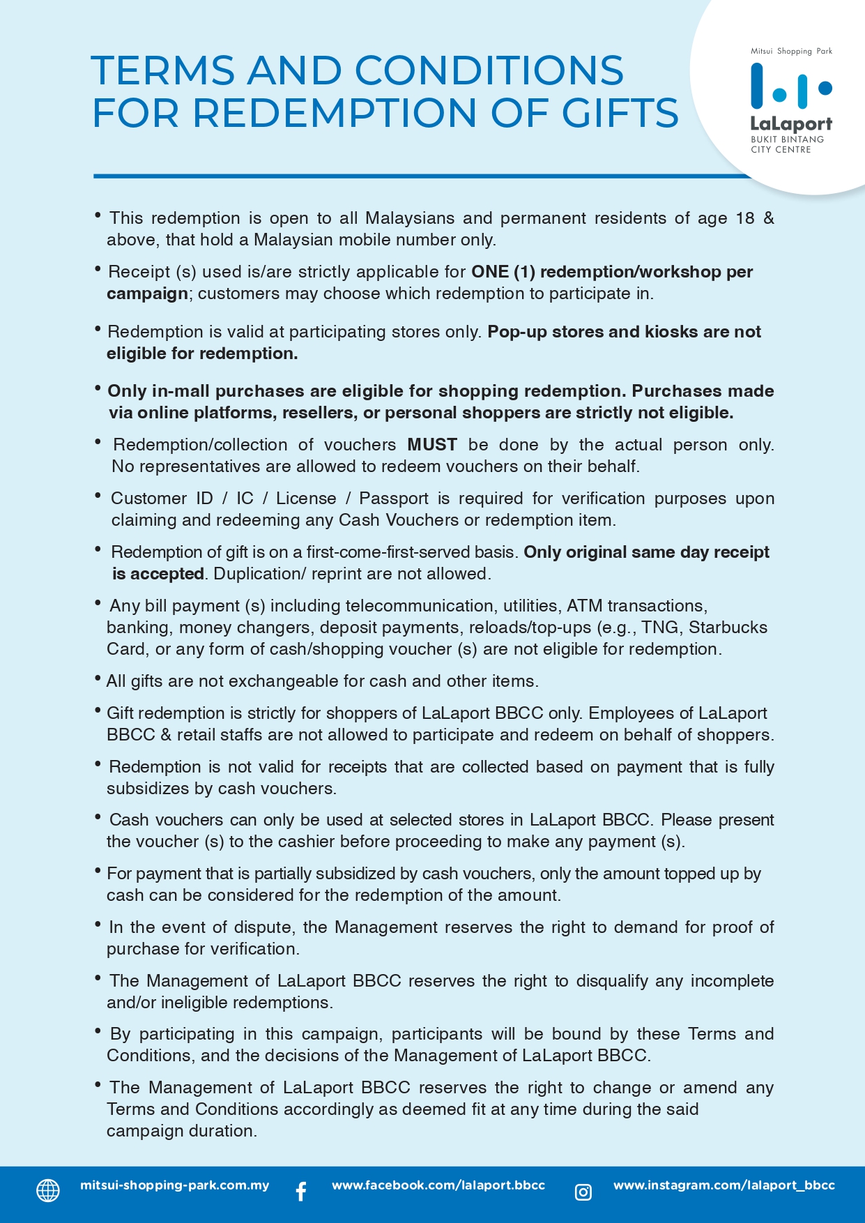 Redemption Terms and Conditions